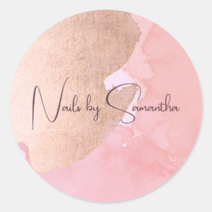 Moderne goldene Aquarellnägel der Rose Runder Aufkleber