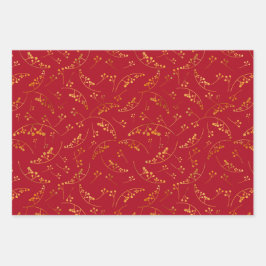 Moderne goldene Beeren mit farbigen Hintergründen Geschenkpapier Set