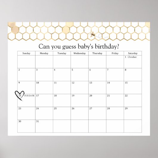 Moderne goldene Bienendusche mit Fälligkeitsdatum Poster (Vorne)