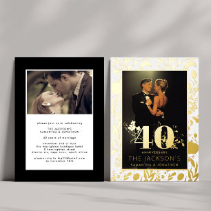 Moderne goldene Blumen Hochzeitstag 40. Hochzeitst Folieneinladung