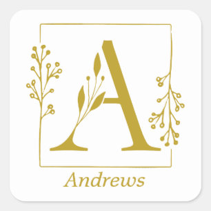 Moderne goldene botanische Letter A Quadratischer Aufkleber