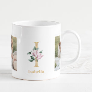 Moderne Goldene Buchstabe I Blume Zweifoto-Monog Kaffeetasse