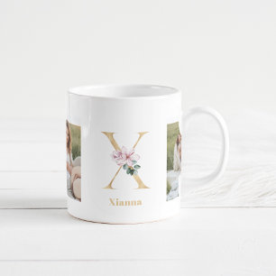 Moderne Goldene Buchstabe X Blume Zweifoto-Monog Kaffeetasse