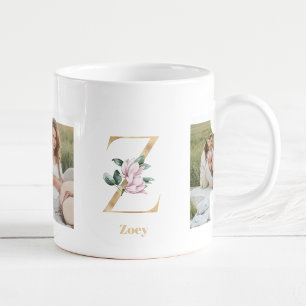 Moderne Goldene Buchstabe Z Blume Zwei-Foto-Mono Kaffeetasse