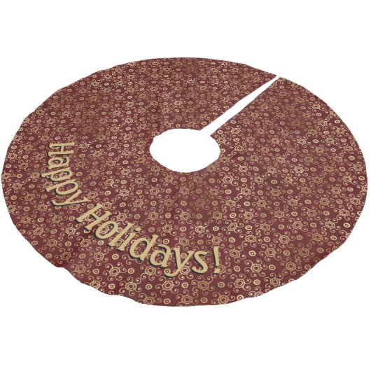 Moderne goldene Burgunder-Wirbel-Muster-Nachricht Polyester Weihnachtsbaumdecke (Schrägansicht)