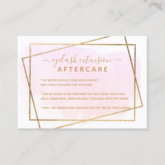 Moderne goldene Drehbuch-Rosa-Wimpern-Nachsorge Visitenkarte (Vorderseite)
