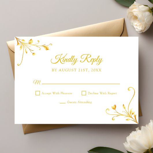 Moderne Goldene Flora Minimalistisch Quinceanera RSVP Karte