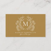 Moderne goldene florale Wappen-Monogramm-QR-Code Visitenkarte (Vorderseite)