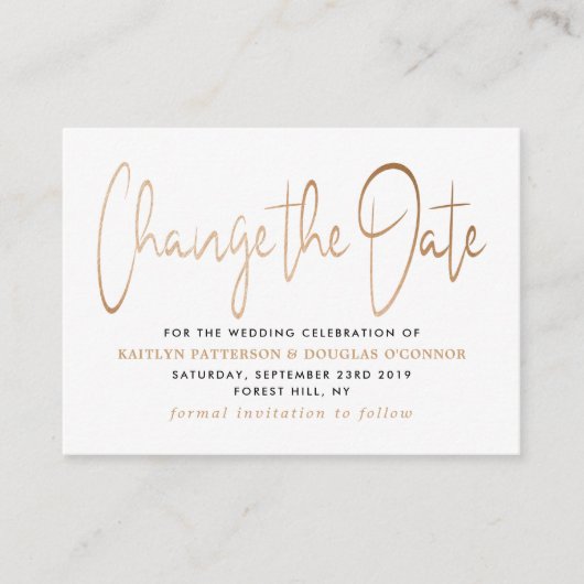 Moderne Goldene Fohlen-Skripte ändern das Datum Begleitkarte (Vorderseite)