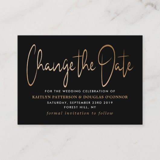 Moderne Goldene Fohlen-Skripte ändern das Datum Begleitkarte (Vorderseite)