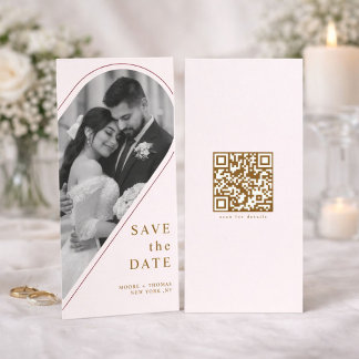 Moderne goldene gebogene Torbogen-Foto-QR-Save-the Save The Date