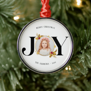 Moderne goldene geometrische Familienfoto-Weihnach Ornament Aus Metall