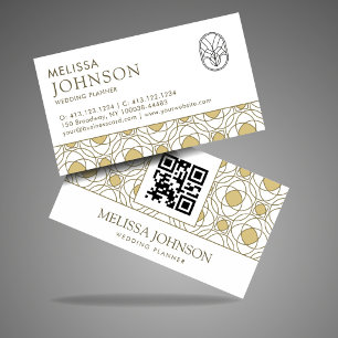 Moderne Goldene Geometrische Hochzeitsplanerin QR Visitenkarte