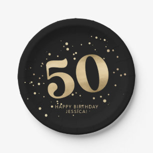 Moderne goldene Glitter 50. Fünfzigster Geburtstag Pappteller