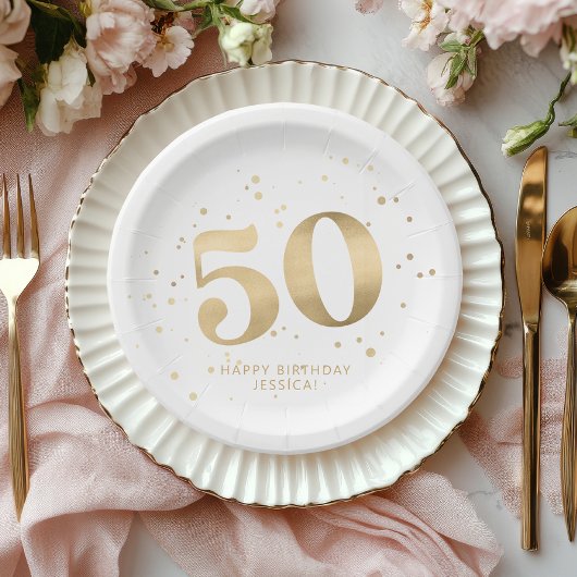Moderne goldene Glitter 50. Fünfzigster Geburtstag Pappteller