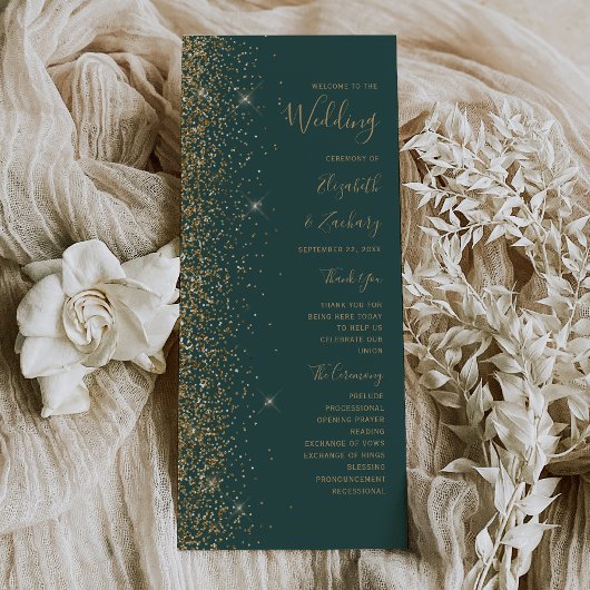Moderne goldene Glitter-Hochzeitsprogramm dunkelgr