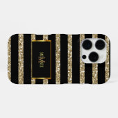 Moderne goldene Glitter Schwarzstreifen Monogramm  iPhone Hülle (Rückseite (Horizontal))