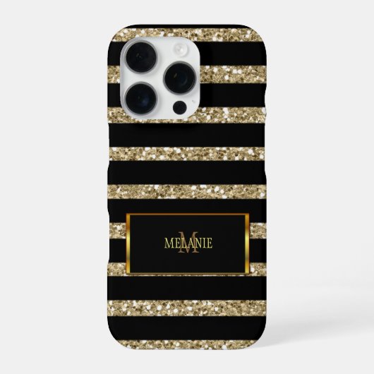 Moderne goldene Glitter Schwarzstreifen Monogramm  iPhone Hülle (Rückseite)