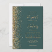 Moderne goldene Glitzer Edge Dark Green Wedding Einladung (Vorderseite)