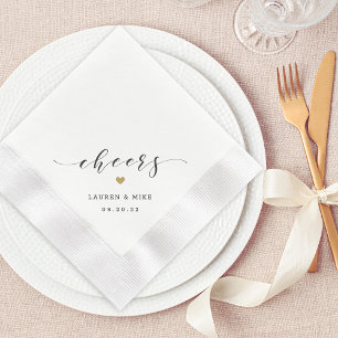 Moderne goldene Herz Cheers Hochzeit Serviette