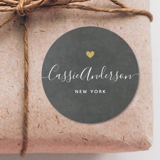 Moderne goldene Herzkalligrafie - Name Grau Runder Aufkleber