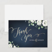 Moderne goldene Hochzeit mit blauen Blumen Dankeskarte (Vorne/Hinten)