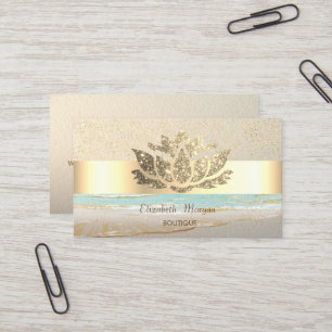 Moderne goldene Konfetti, Streifen, Blau, Lotus Visitenkarte