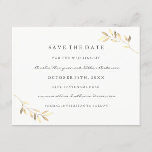 Moderne goldene Leaf-Hochzeit rettet das Datum Save The Date