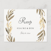 Moderne Goldene Leaf Wreath Wedding RSVP Postcard Einladungspostkarte (Vorderseite)