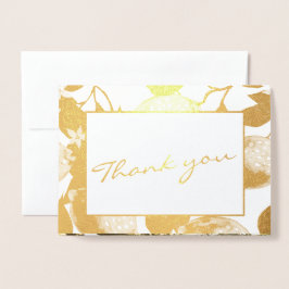 Moderne Goldene Lemons & Foliage Wedage Foto Folienkarte