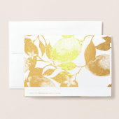 Moderne Goldene Lemons & Foliage Wedage Foto Folienkarte (Rückseite mit Umschlag)