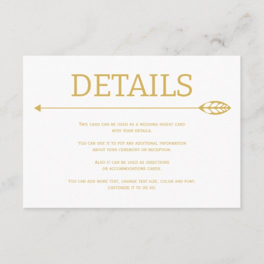 Moderne goldene Linie mit Blatt- und Pfahlhochzeit Begleitkarte (Vorderseite)