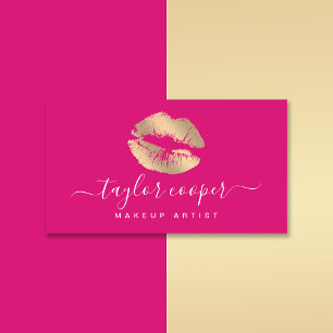 Moderne goldene Lippen heißen rosa Makeup Künstl Visitenkarte