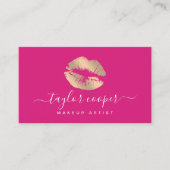 Moderne goldene Lippen heißen rosa Makeup Künstler Visitenkarte (Vorderseite)