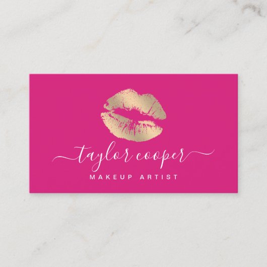 Moderne goldene Lippen heißen rosa Makeup Künstler Visitenkarte (Vorderseite)