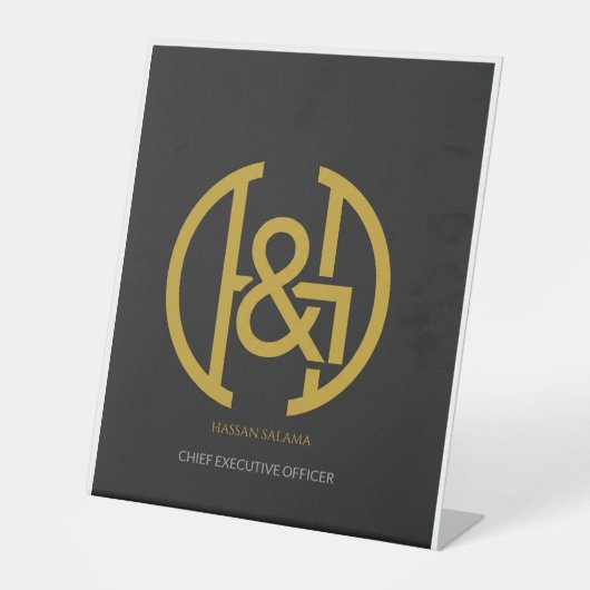 Moderne goldene Monogramm-Anfangsbuchstabe Executi Sockelschild (Vorderseite)