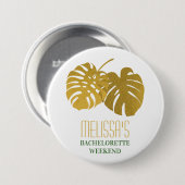 Moderne goldene Monstera-Blätter Junggesellinnen-W Button (Vorne & Hinten)