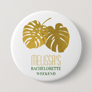Moderne goldene Monstera-Blätter Junggesellinnen-W Button