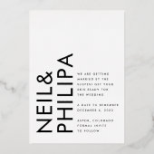 Moderne goldene Namen ohne Foto Save the Date Folieneinladung (Rückseite)