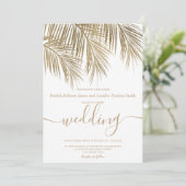 Moderne goldene Palme-Hochzeit Einladung (Stehend Vorderseite)