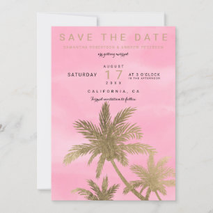 Moderne goldene Palmen rosa chic Save the Date