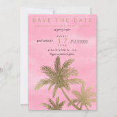 Moderne goldene Palmen, rosa elegant Save the Date (Vorderseite)