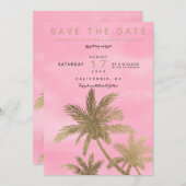 Moderne goldene Palmen, rosa elegant Save the Date (Vorne/Hinten)