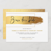 Moderne goldene Pinselstriche, elegante schwarze T Einladung (Vorne/Hinten)