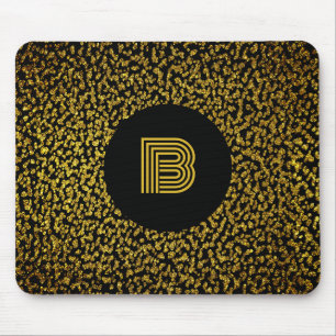 Moderne goldene Punkte in Monogramm schwarz Mousepad
