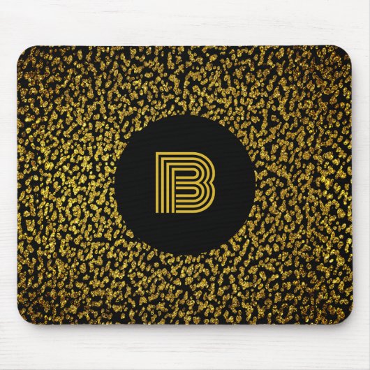 Moderne goldene Punkte in Monogramm schwarz Mousepad (Vorne)