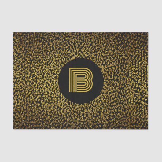 Moderne goldene Punkte in Monogramm schwarz Seidenpapier (Vorderseite)