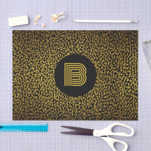 Moderne goldene Punkte in Monogramm schwarz Seidenpapier (Handwerk)