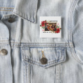 Moderne goldene Rahmen-Blumen-Frohe Weihnachten Fo Button (Beispiel)