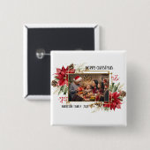 Moderne goldene Rahmen-Blumen-Frohe Weihnachten Fo Button (Vorne & Hinten)